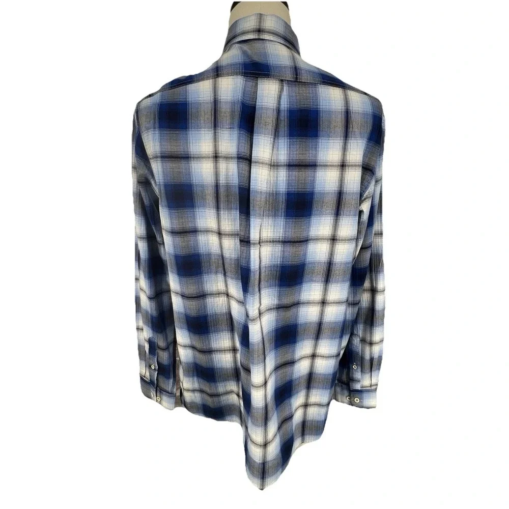 NEW ROWM Shirt Tall‎ Man Men's LT Blue Plaid Long Sleeve Dillards